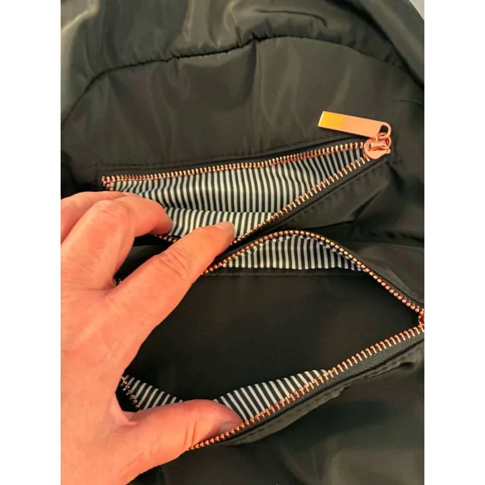 Moda Luxe Dome Backpack‎ Womens Black Rose Gold Hardware Minimalist Travel Purse